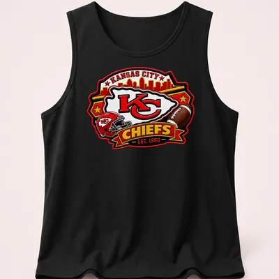 Bold Kansas City Chiefs fan t-shirt featuring established date and team logo — printed on a tank top