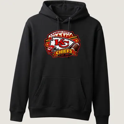 Bold Kansas City Chiefs fan t-shirt featuring established date and team logo — printed on a unisex hoodie