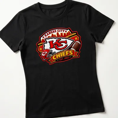 Bold Kansas City Chiefs fan t-shirt featuring established date and team logo — printed on a women's shirt