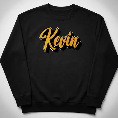 Bold script tee featuring the name Kevin in gold on black — printed on a unisex sweatshirt