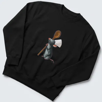 Cartoon chef rat with a whisk and spoon in gray and brown — printed on a unisex sweatshirt