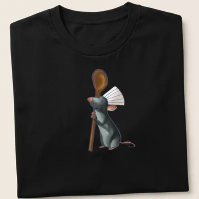 Cartoon chef rat with a whisk and spoon in gray and brown