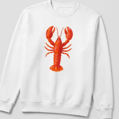 Colorful illustration of a lobster in red and orange tones — printed on a unisex sweatshirt