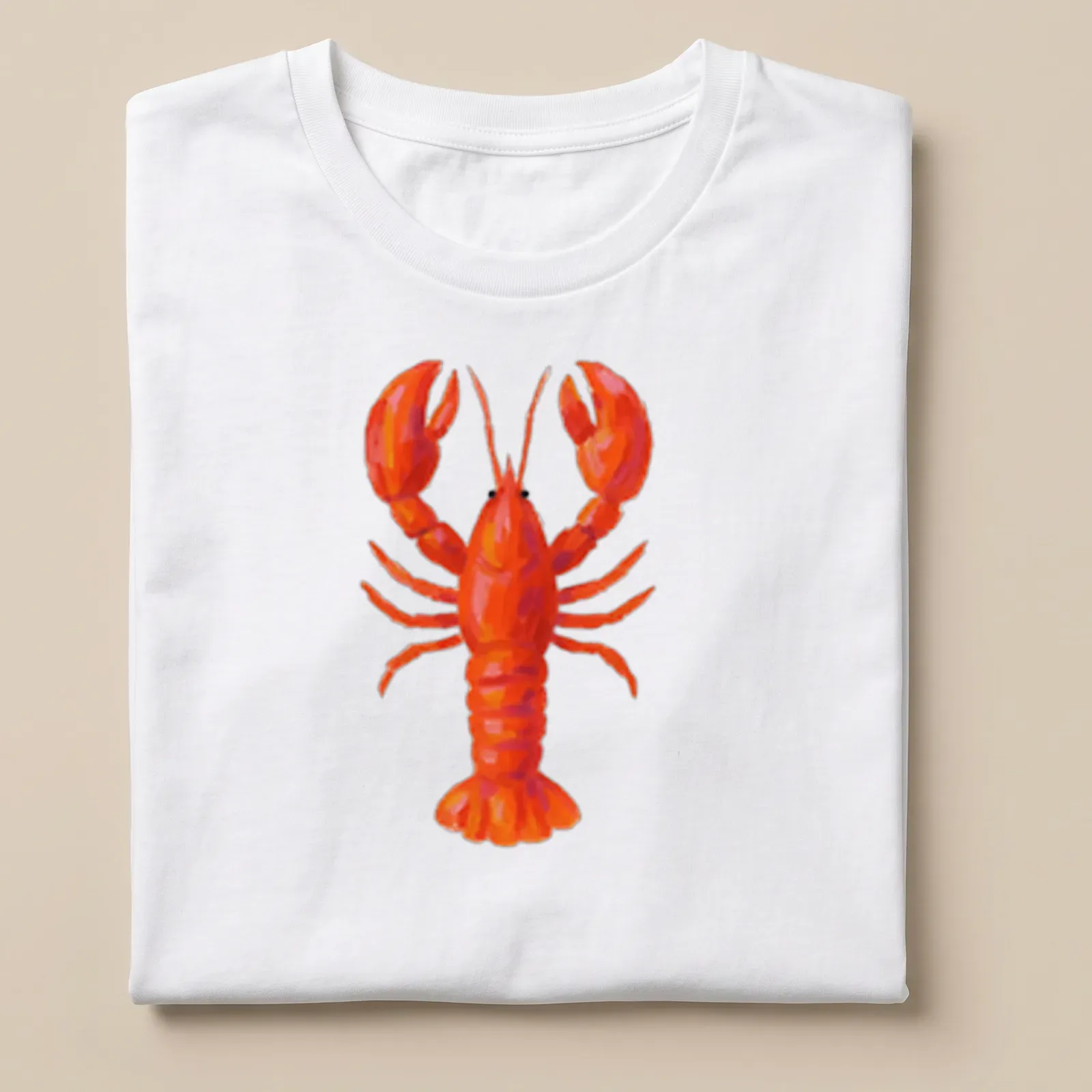Colorful illustration of a lobster in red and orange tones — printed on a unisex t-shirt