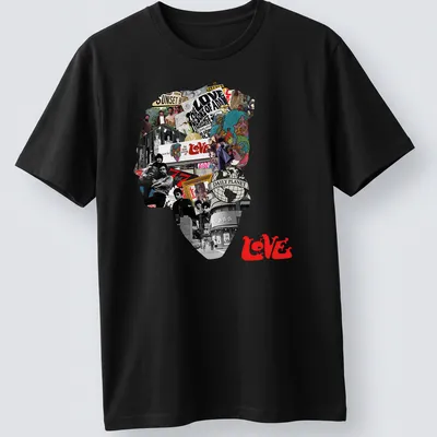Vintage collage t-shirt featuring Arthur Lee with the word LOVE in bold letters.