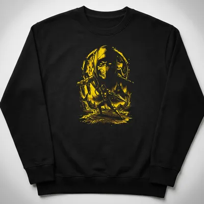 Detailed illustration of a ninja with the word 'Hellfire' in bold typography, in yellow and white. — printed on a unisex sweatshirt