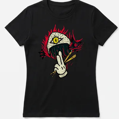 Funny Ninja Onigiri Sushi Roll T-shirt with cartoonish ninja design — printed on a women's shirt