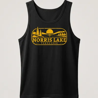 Vintage-style Norris Lake Tennessee t-shirt with nostalgic design elements — printed on a tank top