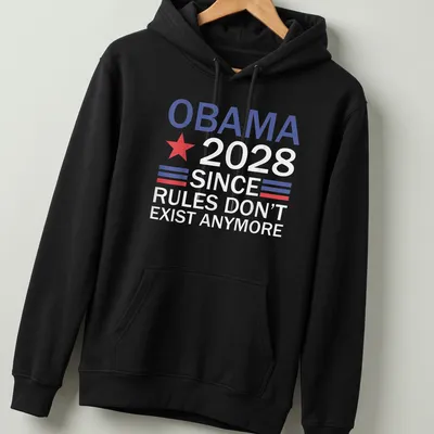 Bold graphic T-shirt featuring a red star and political text about Obama 2028 — printed on a unisex hoodie