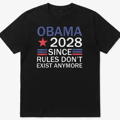 Bold graphic T-shirt featuring a red star and political text about Obama 2028