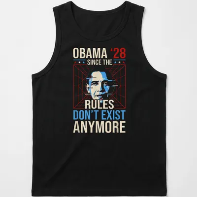 Bold graphic tee featuring Obama ‘28 slogan in red, blue, cream, and white — printed on a tank top