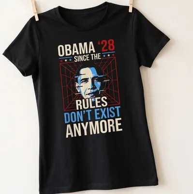 Bold graphic tee featuring Obama ‘28 slogan in red, blue, cream, and white — printed on a women's shirt
