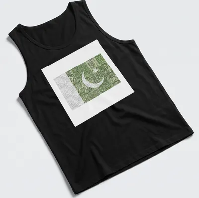 Artistic Pakistan Flag t-shirt with floral designs in green and white — printed on a tank top