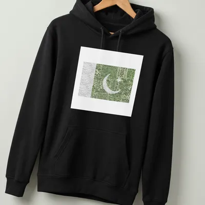 Artistic Pakistan Flag t-shirt with floral designs in green and white — printed on a unisex hoodie