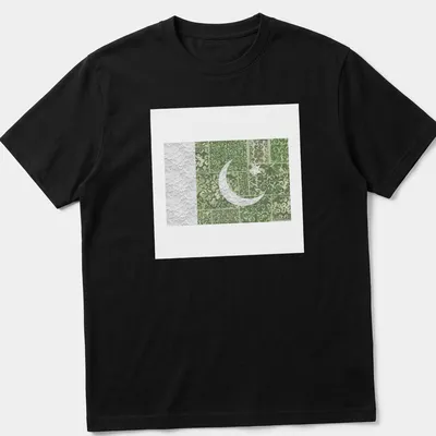 Artistic Pakistan Flag t-shirt with floral designs in green and white