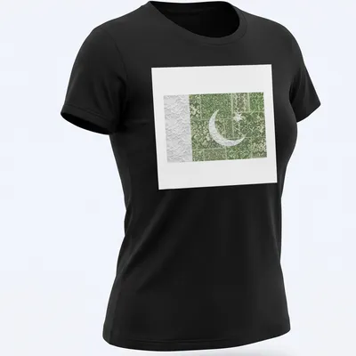 Artistic Pakistan Flag t-shirt with floral designs in green and white — printed on a women's shirt
