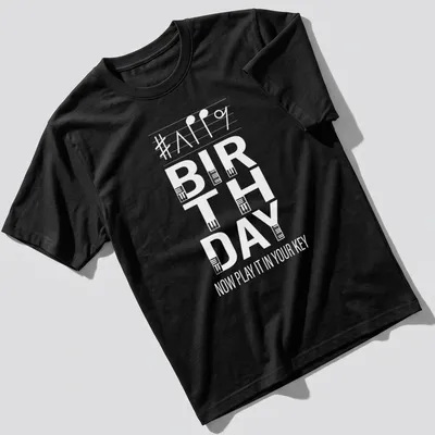 Typography design featuring musical notes and birthday wishes for pianists