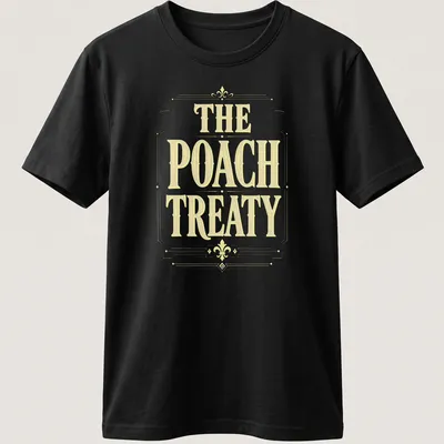 Vintage-style Pickleball t-shirt featuring the words 'The Poach Treaty' in yellow and white.