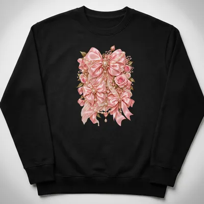 Elegant floral design featuring pink bows and roses in soft colors — printed on a unisex sweatshirt
