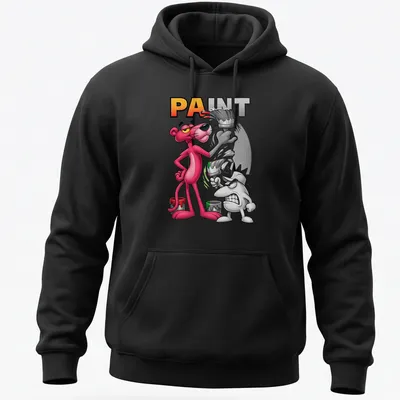 Cartoon Pink Panther painting with the word 'PAINT' in bold letters — printed on a unisex hoodie
