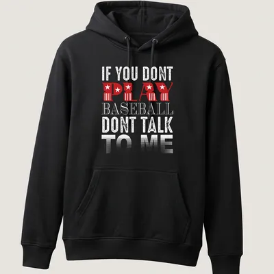 Bold retro Play t-shirt with red text and star motifs — printed on a unisex hoodie