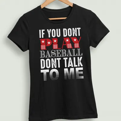 Bold retro Play t-shirt with red text and star motifs — printed on a women's shirt