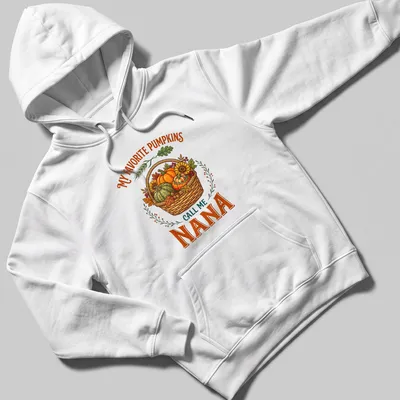 Vintage illustration tee featuring a basket of pumpkins with text about being a nana — printed on a unisex hoodie