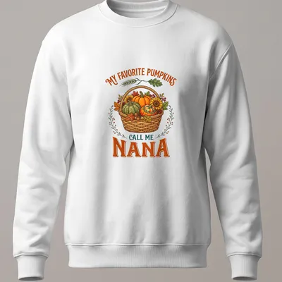 Vintage illustration tee featuring a basket of pumpkins with text about being a nana — printed on a unisex sweatshirt