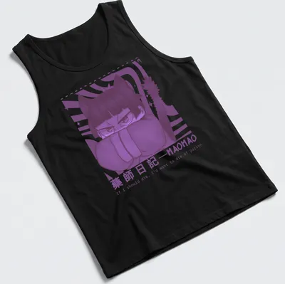 Doodle of a purple cat with text about dying of poison in black and white — printed on a tank top