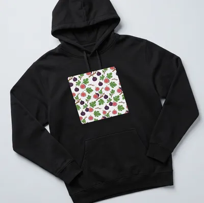 Illustrative design featuring purple figs with green leaves and pink accents. — printed on a unisex hoodie