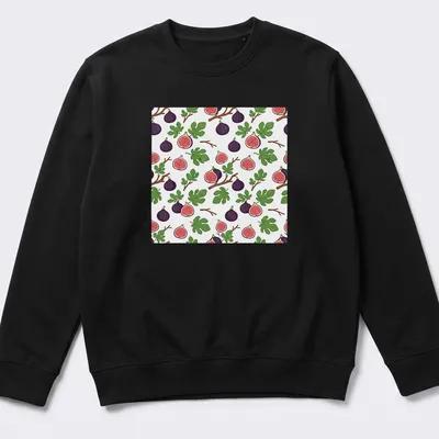 Illustrative design featuring purple figs with green leaves and pink accents. — printed on a unisex sweatshirt