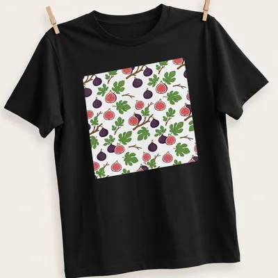 Illustrative design featuring purple figs with green leaves and pink accents.