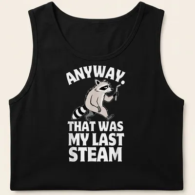 Funny vintage raccoon t-shirt featuring humorous text and playful design — printed on a tank top