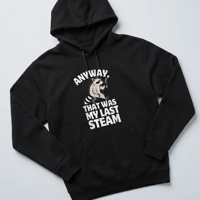 Funny vintage raccoon t-shirt featuring humorous text and playful design — printed on a unisex hoodie
