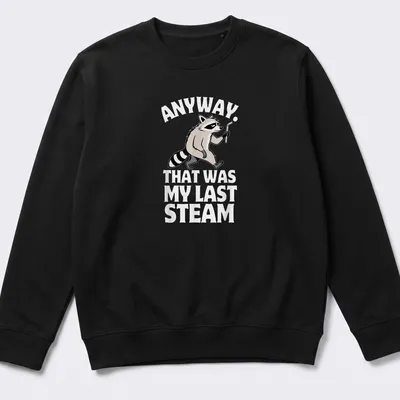 Funny vintage raccoon t-shirt featuring humorous text and playful design — printed on a unisex sweatshirt