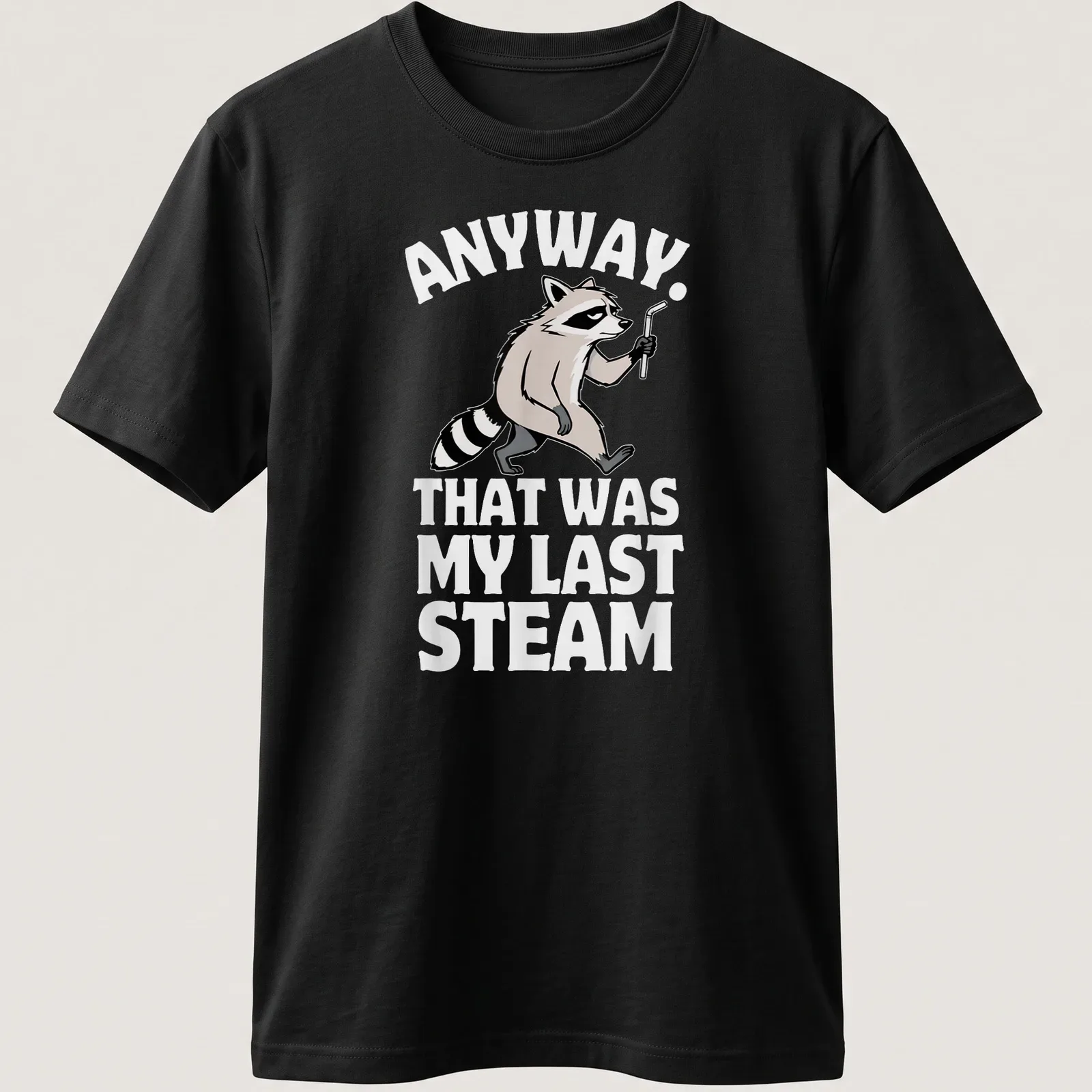 Funny vintage raccoon t-shirt featuring humorous text and playful design — printed on a unisex t-shirt