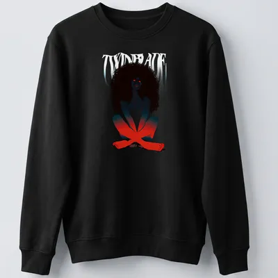 Digital illustration of a woman with red eyes, featuring bold colors — printed on a unisex sweatshirt
