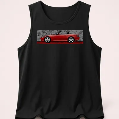 Freehand drawing of a red S2000 car with artistic text. — printed on a tank top