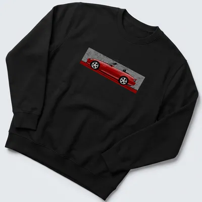 Freehand drawing of a red S2000 car with artistic text. — printed on a unisex sweatshirt