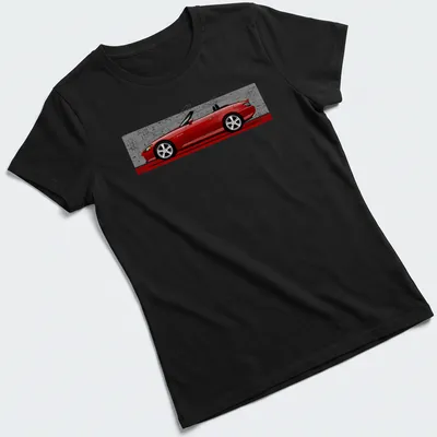 Freehand drawing of a red S2000 car with artistic text. — printed on a women's shirt