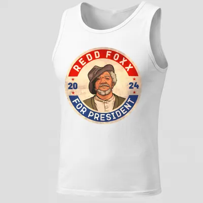 Retro T-shirt featuring Redd Foxx and 'Redd Foxx For President 2024' text. — printed on a tank top