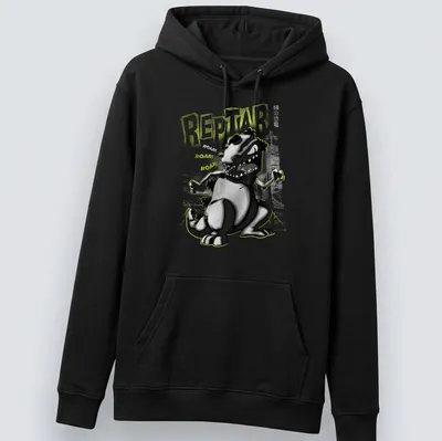 Cartoonish graphic of Reptar with bold text saying REPTAR ROAR! ROAR! ROAR! — printed on a unisex hoodie