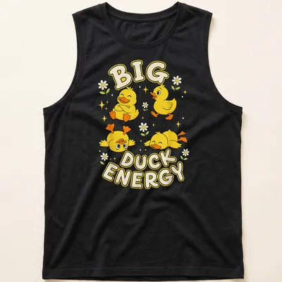 Kawaii cartoon design of rubber duckies with the text Big Duck Energy — printed on a tank top