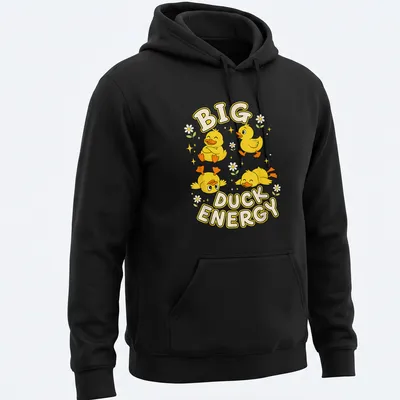 Kawaii cartoon design of rubber duckies with the text Big Duck Energy — printed on a unisex hoodie
