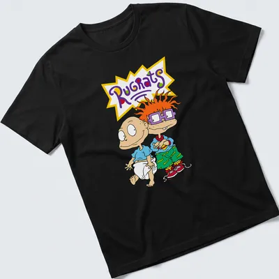 Cartoon print of Rugrats characters Tommy and Chuckie in bright colors