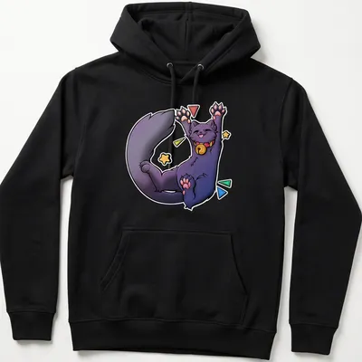 Kawaii cartoon Russian Blue Cat stretching with bold text 'Biiigg Stretch' — printed on a unisex hoodie