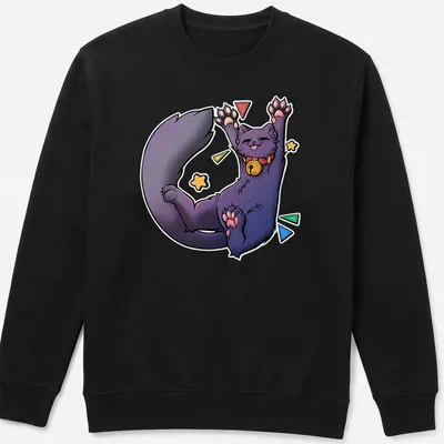 Kawaii cartoon Russian Blue Cat stretching with bold text 'Biiigg Stretch' — printed on a unisex sweatshirt