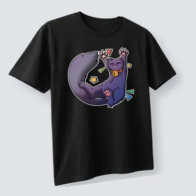 Kawaii cartoon Russian Blue Cat stretching with bold text 'Biiigg Stretch' — printed on a unisex t-shirt (angled view)