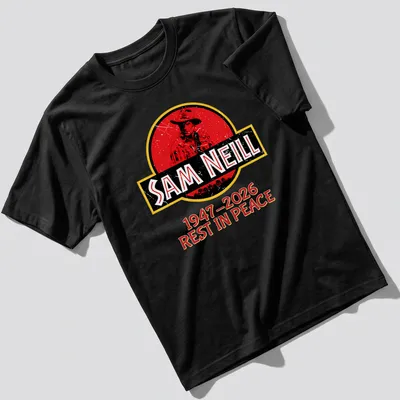 Vintage distressed tribute t-shirt with Sam Neill's name and dates.