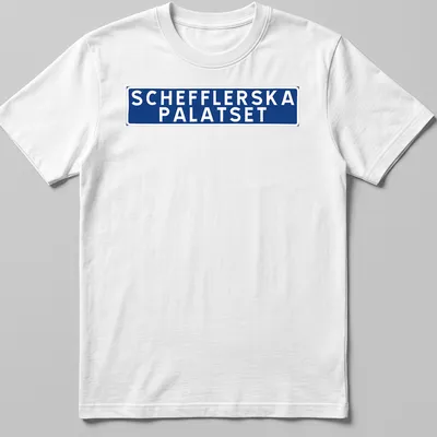 Bold typography print of Schefflerska Palatset in blue and white